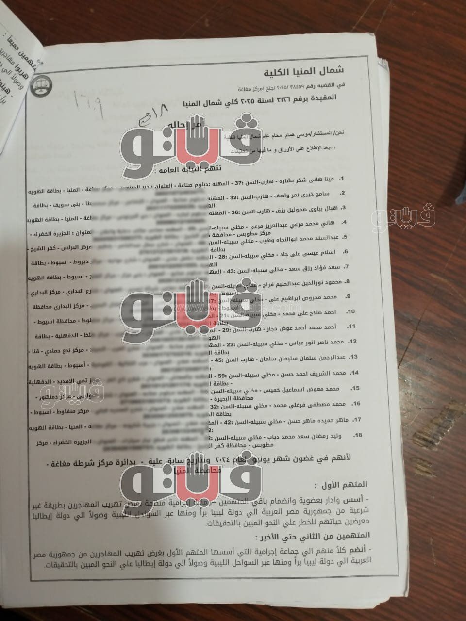 18 متهما ضمن قرار الإحالة الصادر بمعرفة المحامي العام لنيابات شمال المنيا 